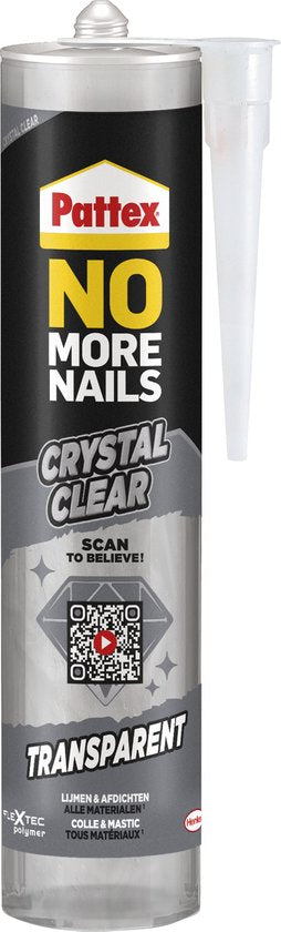 Pattex No More Nails Crystal 290 g Bouwkit | Transparant en geschikt voor Alle Materialen, Omstandigheden en Oppervlakken | Bestand tegen UV-stralen | Biedt Extra Hoge Eindsterkte