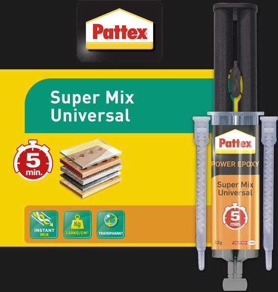 Pattex Twee componentenlijm SuperMix Universal 11gram | 2-componentenlijm Epoxy | Extreem sterk & Makkelijk Bindend.