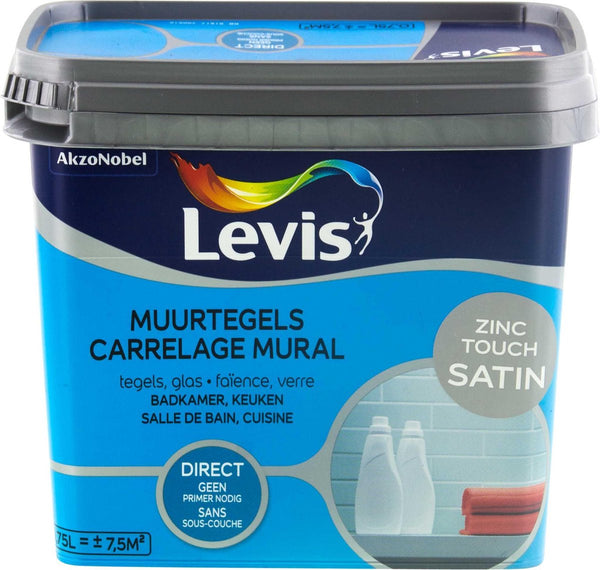 Levis Muurtegels Verf - Satin - Zinc Touch - 0.75L