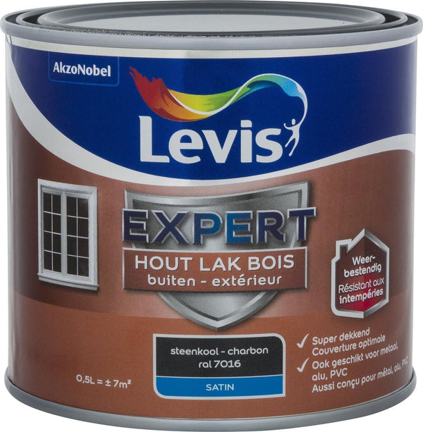 Levis Expert - Houtlak Buiten - Satin - Steenkool - 0.5L