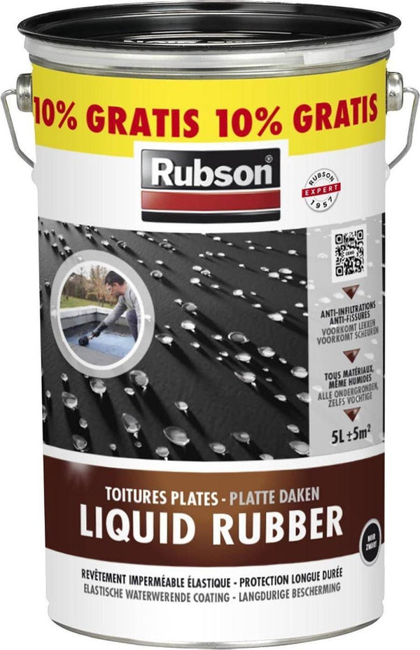 Rubson Liquid Rubber Plus + 10% gratis Dakcoating en Gootcoating - 5 + 0,5 Liter Zwart