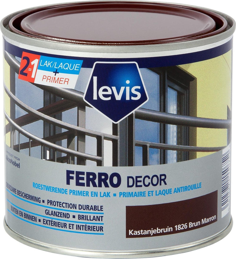 Levis Ferro Decor Roestwerende Primer & Lak - Kastanjebruin - Hoogglans - 0.5L