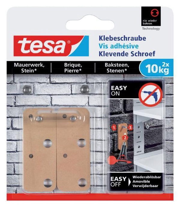 Tesa Klevende schroef - Voor steen en baksteen - belastbaar tot 10 kg - 2 stuks