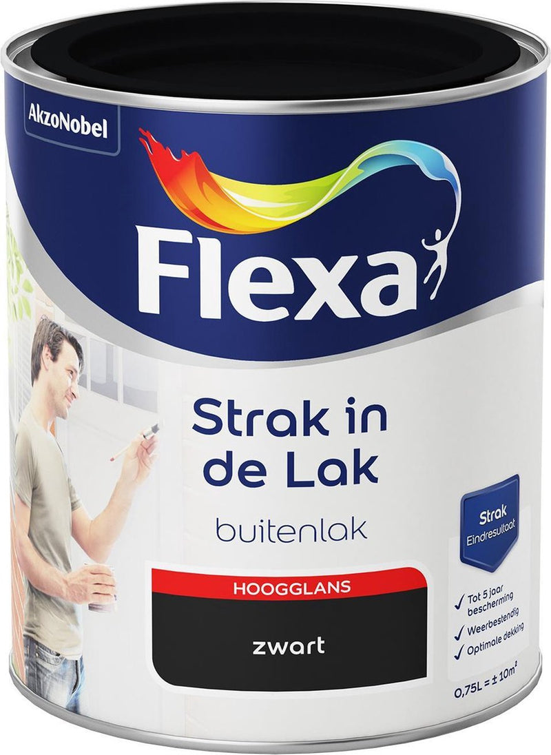 Flexa Strak In De Lak Hoogglans - Buitenverf - Zwart - 0,75 liter