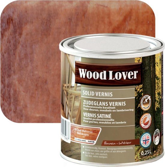 Wood Lover - Satin Vernis - Oud Mahonie - binnen - 250ml.