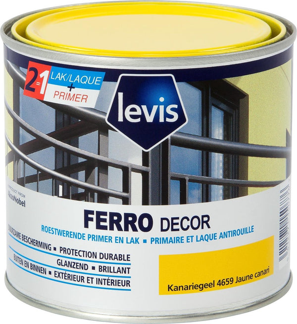 Levis Ferro Decor - Roestwerende Primer & lak - Kanariegeel - Hoogglans - 0.5L