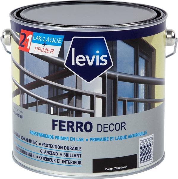 Levis Ferro Decor - Roestwerende Primer & lak - Zwart - Hoogglans - 2.5L