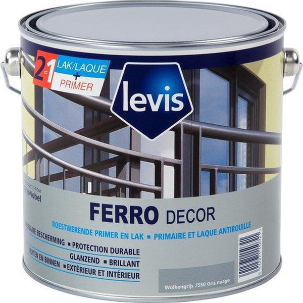 Levis Ferro Decor - Roestwerende Primer & lak - Wolkengrijs - Hoogglans - 2.5L