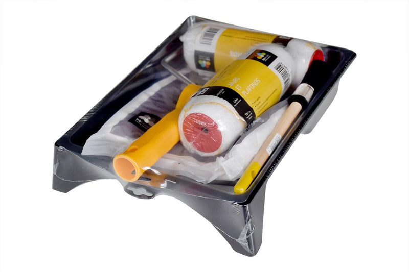 Professionele Muurverfset -Schilderset- 6-delig - Ronde kwast-Pull-liner voor platte verfbak-Verfbak kunststof 24 x 31-Anti-spatrol DIY Polyester-Verfroller.