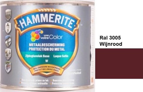 Hammerite Metaallak Lak- 2 in 1 ( primer en eindlaag) - metaal - RAL 3005 - Wijnrood - 1 l zijdeglans