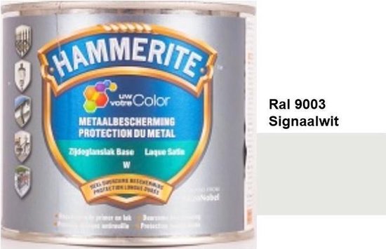 Hammerite Metaallak Lak- 2 in 1 ( primer en eindlaag) - metaal - RAL 9003 - Signaal wit - 1 l zijdeglans