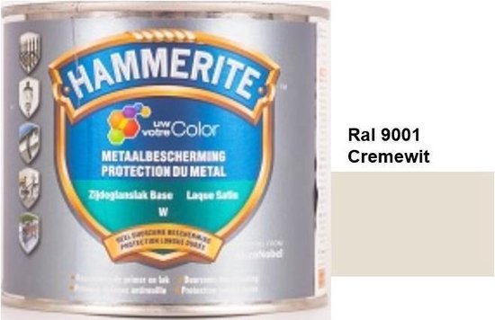 Hammerite Metaallak Lak - 2 in 1 ( primer en eindlaag) metaal - RAL 9001 - Créme wit - 0,50 L zijdeglans