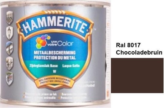 Hammerite Metaallak Lak- 2 in 1 ( primer en eindlaag) - metaal - RAL 8017 - Chocoladebruin - 1 l zijdeglans