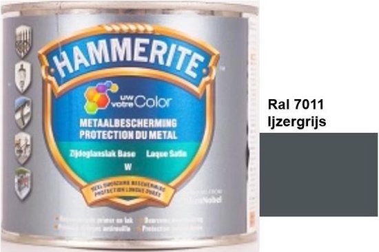 Hammerite Metaallak Lak- 2 in 1 ( primer en eindlaag) - metaal - RAL 7030 - Steengrijs - 1 l zijdeglans