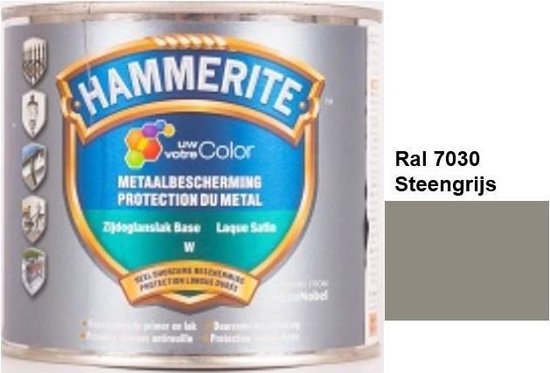 Hammerite Metaallak Lak- 2 in 1 ( primer en eindlaag) - metaal - RAL 7032 - Kiezelgrijs - 1 l zijdeglans