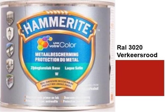 Hammerite Metaallak Lak- 2 in 1 ( primer en eindlaag) - metaal - RAL 3020 - Verkeersrood - 1 l zijdeglans