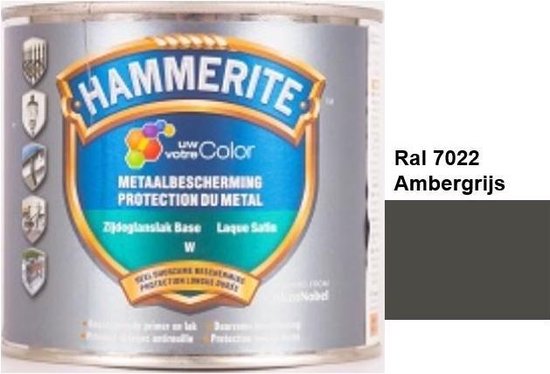 Hammerite Metaallak Lak- 2 in 1 ( primer en eindlaag) - metaal - RAL 7030 - Steengrijs - 1 l zijdeglans