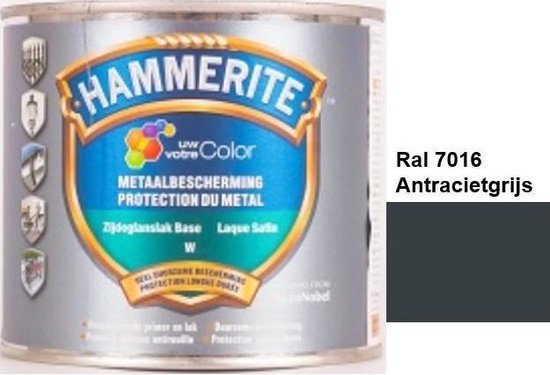 Hammerite Metaallak Lak- 2 in 1 ( primer en eindlaag) - metaal - RAL 7012 - Basaltgrijs - 1 l zijdeglans