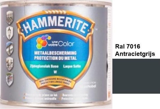 Hammerite Metaallak Lak - 2 in 1 ( primer en eindlaag) metaal - RAL 7032 - Kiezelgrijs - 0,50 L zijdeglans