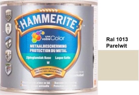 Hammerite Metaallak Lak- 2 in 1 ( primer en eindlaag) - metaal - RAL 1013 - Parelwit- 1 l zijdeglans