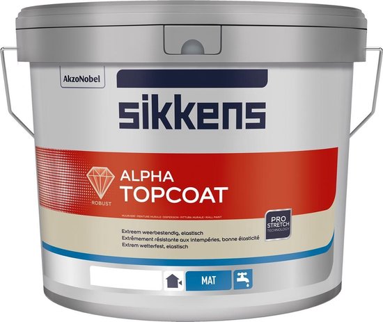 Sikkens Alpha Topcoat zijdeglans muurcoating. Wit-10l